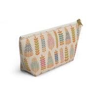 Stamped Leaves Accessory Pouch w T-bottom in Orange